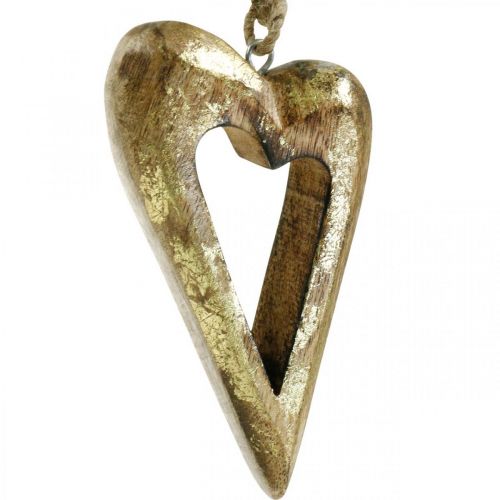 Floristik24 Coração Déco, efeito de ouro de madeira de manga, decoração de madeira para pendurar 13,5 cm × 7 cm 4 unidades