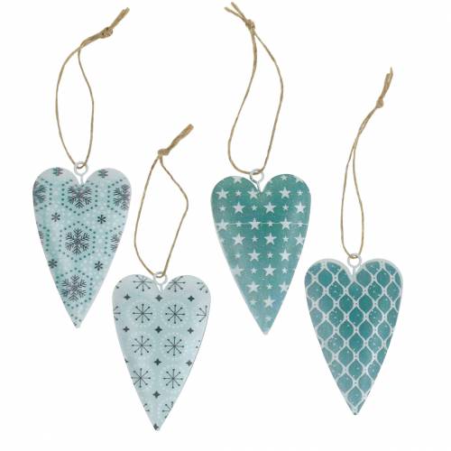 Floristik24 Cabide decorativo coração metal verde branco vintage 3,5x6,5cm 12 unidades