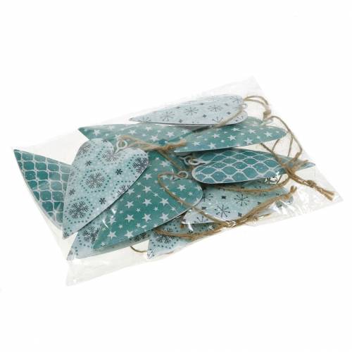 Floristik24 Cabide decorativo coração metal verde branco vintage 3,5x6,5cm 12 unidades