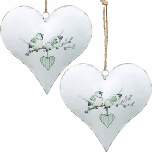 Floristik24 Coração de cabide de decoração com motivo de pássaro, decoração de coração para o Dia dos Namorados, formato de coração pendente de metal 4 unidades