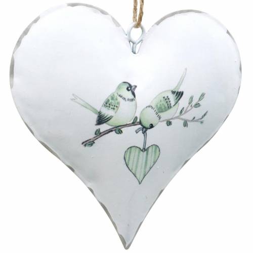Floristik24 Coração de cabide de decoração com motivo de pássaro, decoração de coração para o Dia dos Namorados, formato de coração pendente de metal 4 unidades