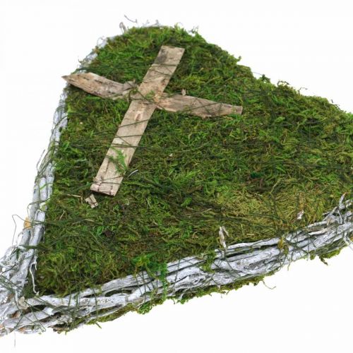 Floristik24 Decoração de sepultura coração vinha musgo para arranjos de sepultura 30×20cm