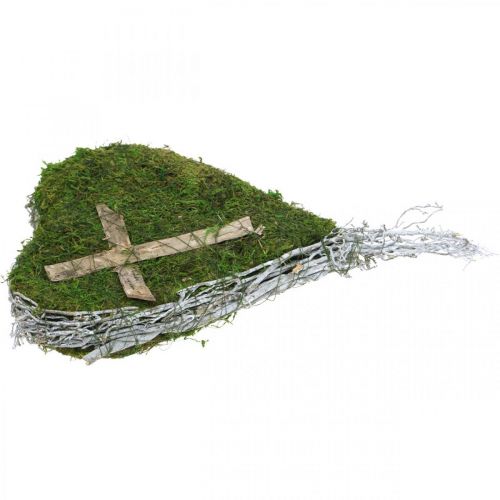 Floristik24 Decoração de sepultura coração vinha musgo para arranjos de sepultura 30×20cm