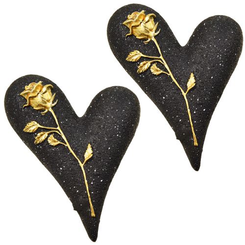 Floristik24 Coração com decoração de sepultura em ouro preto rosa 14×10×3cm 2 un