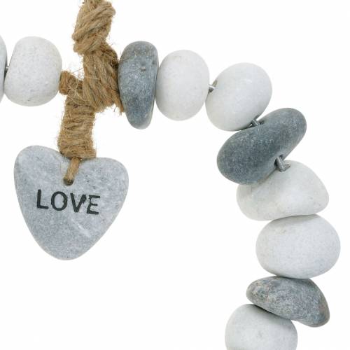 Coração para pendurar “Love” feito de seixos de rio Nature, cinza / branco Ø18cm 1 un.
