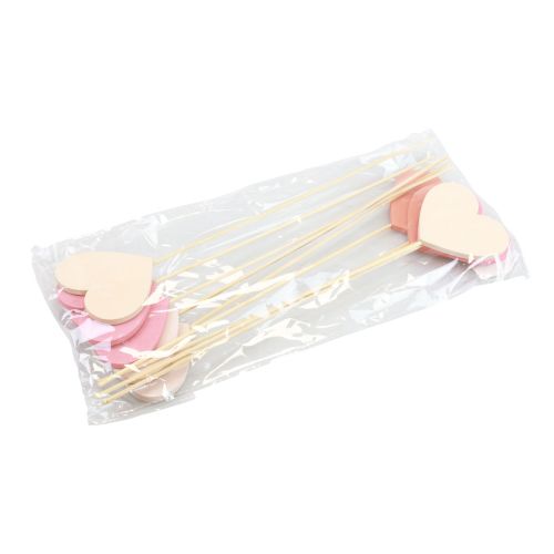 Floristik24 Plugue de flor de madeira com coração decorativo rosa 6,5 × 6 cm 10 unidades