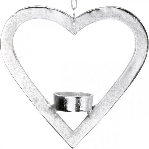 Porta-velas no coração, decoração de vela para pendurar, casamento, decoração do Advento em metal prata Alt.17,5cm