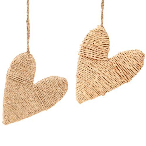 Corações para pendurar decoração de cânhamo e ráfia natural H10,5cm 8 peças