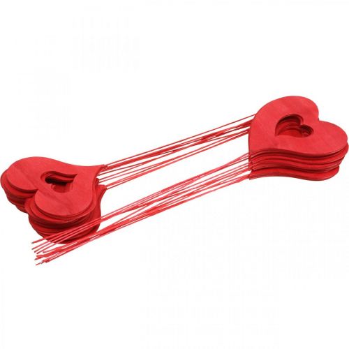 Floristik24 Plugue de flor coração, decoração de madeira para colar, Dia dos Namorados, plug decorativo vermelho, Dia das Mães L31-33cm 24 peças