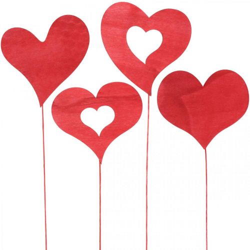 Floristik24 Plugue de flor coração, decoração de madeira para colar, Dia dos Namorados, plug decorativo vermelho, Dia das Mães L31-33cm 24 peças