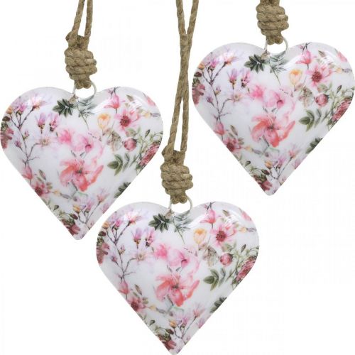 Floristik24 Coração com motivos florais, Dia da Mãe, pingente de metal H9cm 3pcs