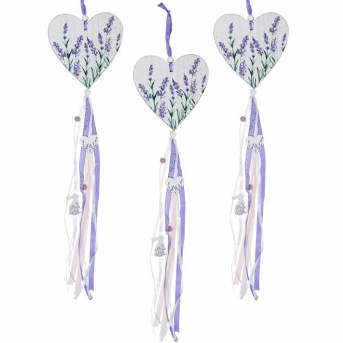 Floristik24 Coração com motivo de lavanda para pendurar, casamento, decoração de verão mediterrâneo, Dia dos Namorados, coração de lavanda 4 unidades