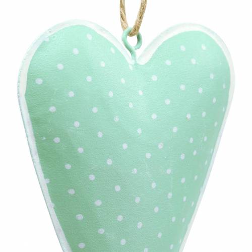 Suporte de coração metálico verde, pontilhado branco Alt.11cm 6 unidades