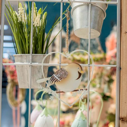 Floristik24 Pingente de coração com pardais, decoração de primavera, coração de metal, dia dos namorados, coração de pássaro 4 unidades