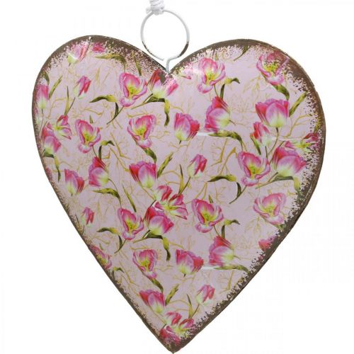 Floristik24 Coração para pendurar, Dia dos Namorados, decoração de coração com rosas, Dia das Mães, decoração de metal H16cm 3pcs