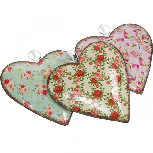 Floristik24 Coração para pendurar, Dia dos Namorados, decoração de coração com rosas, Dia das Mães, decoração de metal H16cm 3pcs