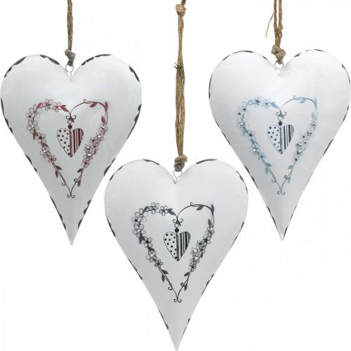 Floristik24 Corações decorativos para pendurar coração de metal branco 12×16cm 3pcs