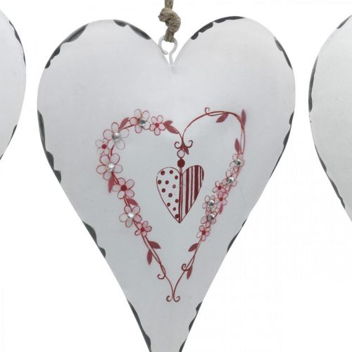 Itens Corações decorativos para pendurar coração de metal branco 12×16cm 3pcs