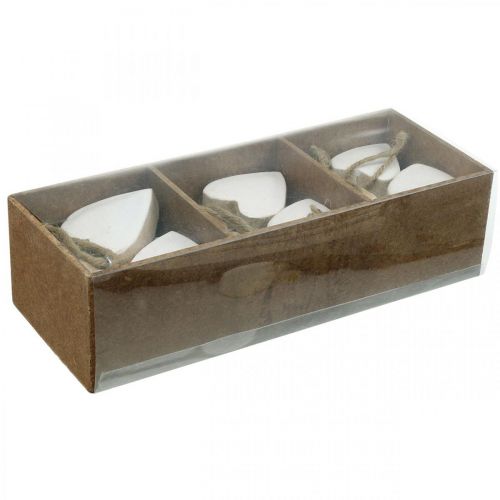 Floristik24 Corações de madeira, decoração para pendurar, Dia dos Namorados natural, branco Alt.5,5cm 18 unid.