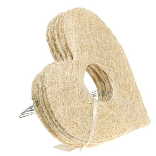 Floristik24 Manguito de coração de sisal branqueado 25cm 6 unidades