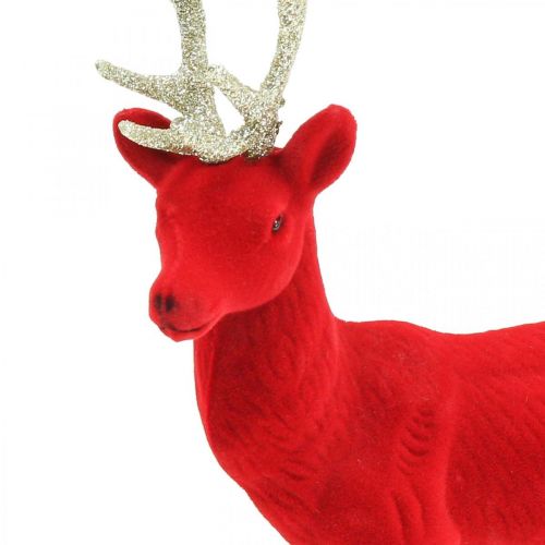 Floristik24 Veado decorativo figura decorativa rena decorativa flocada vermelha H28cm