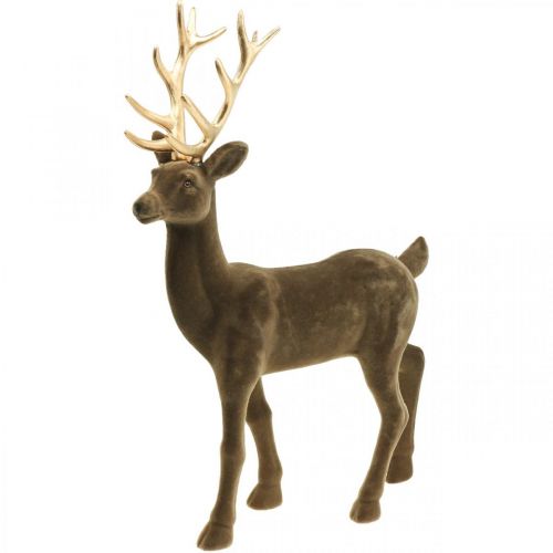 Veado decorativo figura decorativa rena decorativa flocada marrom H46cm