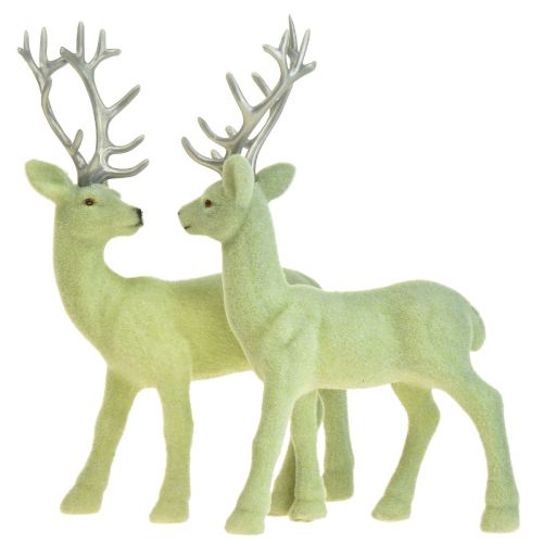Floristik24 Deer Deco Reindeer Verde Cinza Bezerro Flocado 20 cm Conjunto de 2