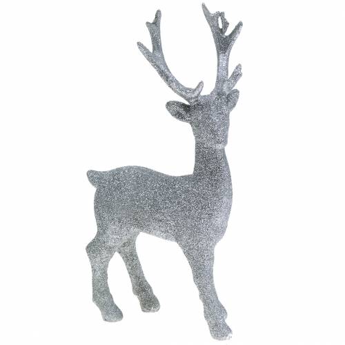 Figura Deco cervo prata glitter 25cm x 12cm