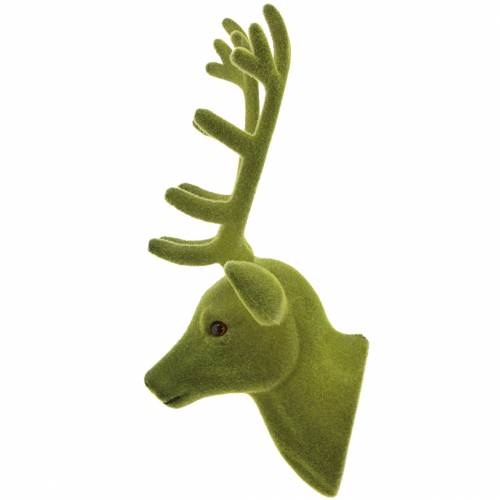 Itens Cabeça de veado decorativa flocada verde musgo 10 cm x 20 cm 3 unidades