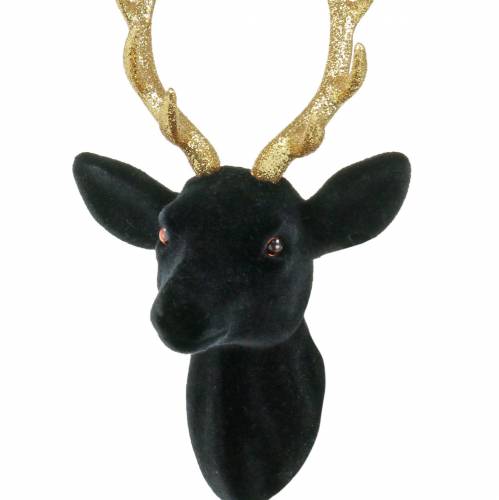Floristik24 Cabeça de veado decorativa flocada em preto, ouro 10 cm x 20 cm 3 unidades