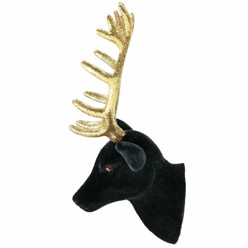 Floristik24 Cabeça de veado decorativa flocada em preto, ouro 10 cm x 20 cm 3 unidades