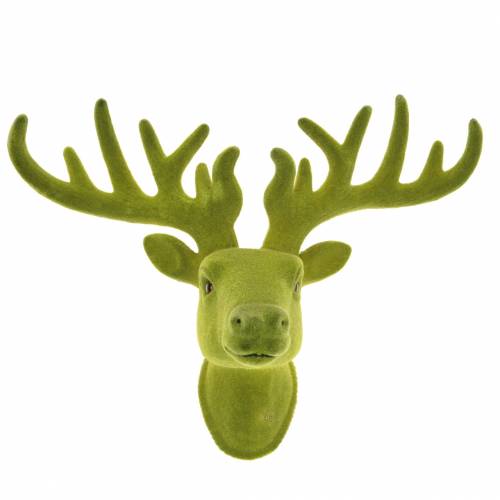 Floristik24 Cabeça decorativa de veado flocada verde musgo 30cm x 23cm