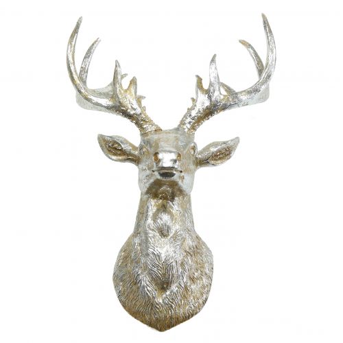 Floristik24 Cabeça de veado para decoração de parede ouro, prata 22cm x 32cm