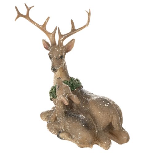 Estatueta decorativa de uma família de cervos com neve, representando um cenário de inverno, 17 cm | Floristik24.pt