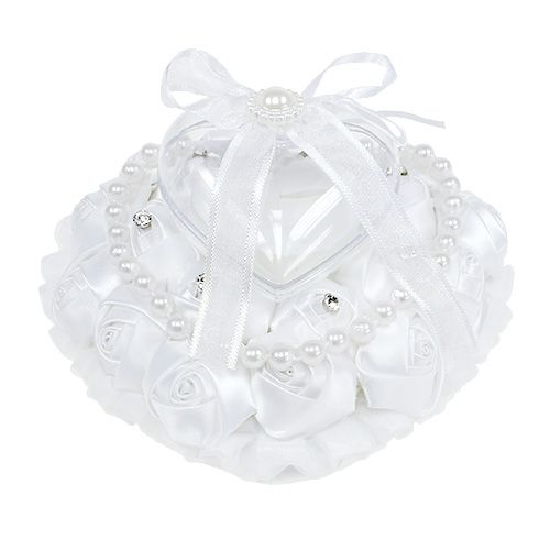 Floristik24 Almofada Aliança de Casamento com Porta Anel Branco 17cm x 15cm