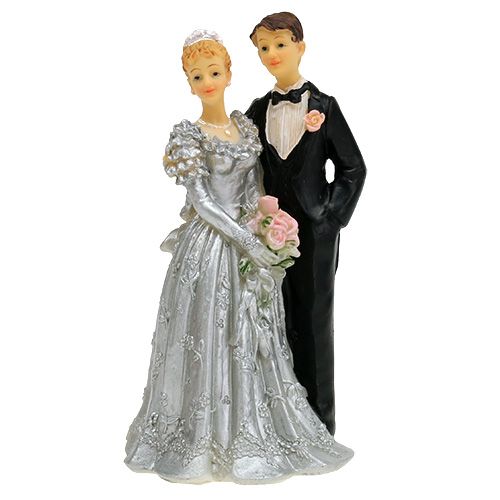 Floristik24 Casal de noivos para casamento de prata 14cm