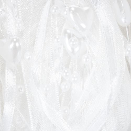 Itens Fita de organza branca para decoração de casamento, 10mm x 5m, com corações e pérolas.