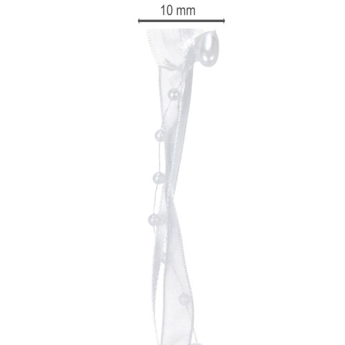 Itens Fita de organza branca para decoração de casamento, 10mm x 5m, com corações e pérolas.