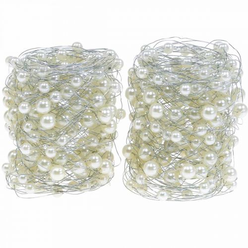 Floristik24 Decoração de casamento, colar de pérolas decorativo, guirlanda com pérolas, fio decorativo 2.5m 2pcs