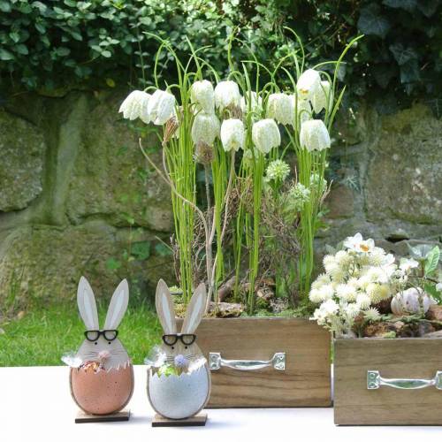 Itens Coelho de madeira em um ovo, decoração de primavera, coelhos com óculos, coelhinhos da Páscoa 3pcs