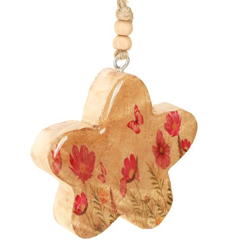 Itens Pingente de madeira Flores da primavera em rosa natural H9cm 4 peças
