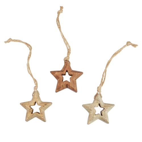 Floristik24 Pingentes de madeira estrelas de madeira decorações naturais para árvores de Natal Ø4,5 cm 8 unidades