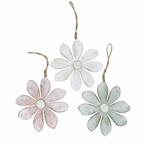 Flores decorativas em tons pastel, flores de verão, flores de madeira, decorações florais para pendurar Ø12,5 cm 3 unidades