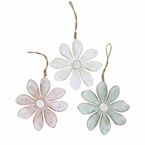 Floristik24 Flores decorativas em tons pastel, flores de verão, flores de madeira, decorações florais para pendurar Ø12,5 cm 3 unidades