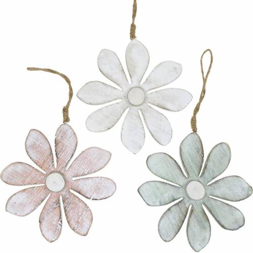 Floristik24 Flores de madeira para pendurar, verão, flores em tons pastel, decoração de primavera Ø16cm 3pcs