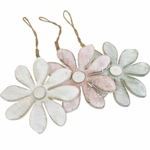 Floristik24 Flores de madeira para pendurar, verão, flores em tons pastel, decoração de primavera Ø16cm 3pcs