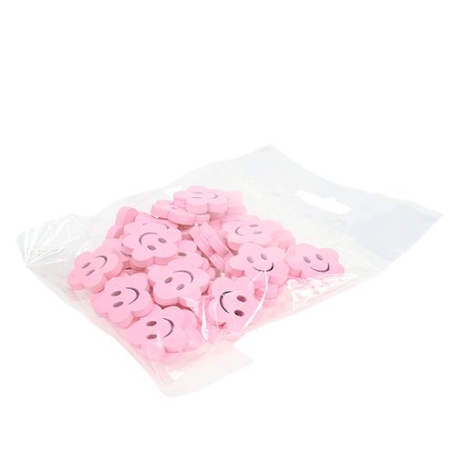 Floristik24 Flor de madeira com rosto rosa 2,5cm 48 un