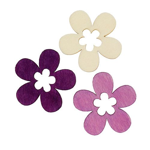 Floristik24 Flores de madeira variadas. Roxo, branco 4 cm 72 unidades