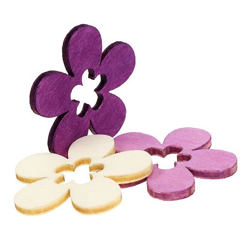 Floristik24 Flores de madeira variadas. Roxo, branco 4 cm 72 unidades