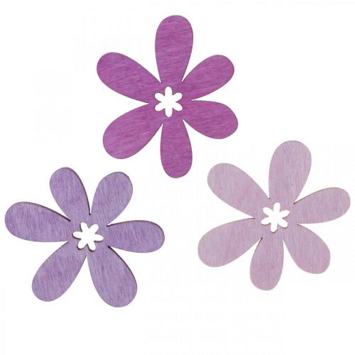 Flores de madeira decoração dispersa flores madeira roxa/violeta/rosa Ø4cm 72 un